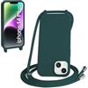 WenBaby Cover Compatible con iPhone 14 Plus,Cellulare Girocollo Custodia con Cordino TPU Corda Silicone Case Bumper per iPhone 14 Plus Custodia, Verde scuro