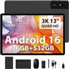 FLYCOAY Android 16 Tablet 13 Pollici Octa-Core 2.2GHz/36GB RAM+512GB ROM(TF 2TB) con Dual SIM 4G LTE+5G WiFi, 11580mAh/18W PD/2944 * 1840 FHD/Widevine L1/13MP/BT5.0/GPS, Con Tastiera/Mouse/Nero