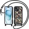 Coiwxmoi Cover con Cordino per iPhone 14, Aesthetic Leopardata Disegni Ragazze Custodia con Corda Tracolla Laccio Collana, Sottile Silicone TPU Antiurto Protettiva Case per iPhone 14, Nero