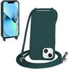 FERLAN Cover compatibile con iPhone 13 Mini,Custodia con Laccio Collana Tracolla Collo Liquido Silicone Antiurto TPU Antiurto AntiGraffio Protettiva Case,Verde scuro