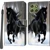PHINIENLAND Cover per Motorola Edge 70 custodia portafoglio Cavallo nero | 3 scomparti carte, 1 tasca banconote, Chiusura magnetica, Supporto, Pelle PU flip cover per Moto X70 Air
