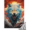 XRUGTKIHZTWF Lupo Selvatico Blu Puzzle 1000 Pezzi Carta per Adulti Lupo Ululante con Sfondo Fuoco Gioco di Puzzle 1000 Pezzi Relax Decorazione Regalo 52x38cm/1000pcs