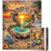 Tucocoo Sunset Beach Seashell Puzzle 1000 pezzi per adulti isola tropicale tartaruga marina puzzle floreale paesaggio oceano puzzle sollievo dallo stress divertente attività familiare regalo decorazione per