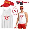 UxClishe Set di 4 costumi da bagnino, costume da guardia di salvataggio Baywatch con gilet, cappello, occhiali da sole, fischietto, per adulti, feste in piscina, spiaggia, kit di accessori per