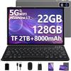 DEERTiME 2026 Gemini Ai Tablet 10 Pollici Android,Tablets 22GB RAM+128GB ROM(TF 2TB), Octa Core 2.0Ghz /5G+2.4G WiFi/GMS/8000mAh/BT 5.0/Widevine L1/8MP+5MP/GPS/Tablet 3 in 1 con Tastiera e Mouse -Grigio