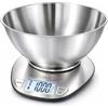 Boston Tech Bilancia Cucina Digitale con Ciotola Rimovibile in Acciaio Inox, Bilancia da Cucina 5 kg/1 g, Display LCD Retroilluminato, Funzione Tara, Batterie Incluse e Ricettario QR