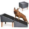 Velora Home&Living VELORA H&L Rampa per Cani Grigio scuro - 2 in 1 Pouf e Rampa, Scaletta Pieghevole per Divano, Struttura in Legno Robusta, Rivestimento in Velluto, Superficie Antiscivolo per Cani e Gatti