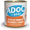 Adoc Naturally Premium, Alimento Umido Complementare per Cani, Filetti di Tonnetto con Patate e Carote, 16 Lattine da 285 g, in Gelatina, Senza Conservanti e Coloranti