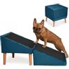Velora Home&Living VELORA H&L Rampa per Cani Blu scuro - 2 in 1 Pouf e Rampa, Scaletta Pieghevole per Divano, Struttura in Legno Robusta, Rivestimento in Velluto, Superficie Antiscivolo per Cani e Gatti