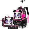 Egchescebo Zaino con Rotelle Bambina Trolley Animale Zainetto Asilo Scuola Elementare Primaria 17" 3PCS Borsa Pranzo Portamatite Media Carrello Ruote Valigia Ragazza per Rullo Valigia da Viaggio Nero