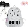 Qosneoun Zaino per pianoforte da donna, zaino a pois, novità giocoso stravagante carino Y2k zaino musicale a pois borsa in nylon, B-bianco, 1, Casual
