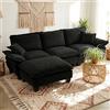 Bladez Divano ad angolo modulare a 3 posti con pouf, Chennille, divano imbottito a forma di L, per soggiorno, appartamenti, mobili da soggiorno, colore nero