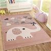Jimri Tappeto Elefante con cuori e palloncini Tappeto per cameretta dei bambini - privo di sostanze nocive - Rosa, 80 x 150 cm