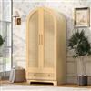 Moimhear Armadio 70 x 55 x 170 cm, colore legno, design a doppia porta, con cassetti e ripiani, ante in rattan sintetico