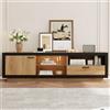 NNJN Mobile TV a LED, cassettiera TV, moderno bassoboard TV con ripiani in vetro per soggiorno, camera da letto, console TV con stoccaggio, cabinet multimediale per TV da 70/65/55 pollici, nero+rovere