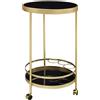 WOHNLING Carrello Portavivande Rotondo Ø 45x76 cm Oro Nero, 2 Livelli