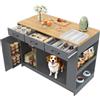 KecDuey Isola da cucina 120 x 60 x 90 cm, armadio con 3 cassetti, 1 ripiano per spezie, ripiano regolabile, doppio ripiano (senza piatto per cani), spaziosa area per animali domestici (senza cuscino per cani