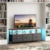 BRILVERDE Mobile TV LED con 3 cassetti in tessuto, mobile basso per TV con spazio aperto, mobile TV per soggiorno, 137 x 30 x 57 cm (nero A)