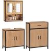 EUGAD Set di Mobili da Bagno, Armadietto con Specchio, Mobiletto Copricolonna con Ripiano, Mobile da Terra, Armadietto a 2 Ante in Legno e Metallo