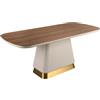 AC ANGEL CERDÁ Angel Cerdá - Tavolo da pranzo moderno Rettangolare in legno impiallacciato noce naturale | Acciaio Inox Dorato e Gambe Beige | Piano Fisso | Per 8 Posti | 200 x 95 x 76 cm