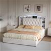BLSYHDH Letto matrimoniale imbottito 160 x 200 cm con LED, letto idraulico con porte di ricarica USB e wireless, struttura del letto con rete a doghe, letto funzionale, letto con spazio di archiviazione