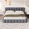 BPKADHY Letto Bubble 140x190 cm, letto imbottito con rete a doghe e testata imbottita, letto matrimoniale per camera da letto, camera degli ospiti, in lino grigio, senza materasso