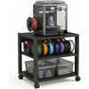 GTYMTTX Mobile Hi-Fi Rack e Supporto Stampante 3D con Ruote, Scaffale Robusto a 3 Ripiani, 50x40x48,5cm Metallo e Legno Nero, Tavolino Porta Stereo e Carrello Ufficio sotto Scrivania Salvaspazio