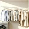 SHENGYIG Bianco Stendibiancheria Da Parete 120 cm con 18 Ganci | Pieghevole Ed Estensibile, Montaggio 2 in 1 (forare O Incollare), Stendibiancheria per Balcone, Bagno, Lavanderia