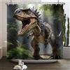 SDOTPMT 140x183cm Animale Dinosauro Tessuto Tenda Doccia Dino Trex Raptor Silhouette Ragazzi Bagno Tenda Wildlife Stile Mondo Tessuto Impermeabile Bagno Doccia Decor con Ganci