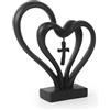 Aoneky Scultura Doppio Cuore con Croce Appesa - Statua d'Amore Romantico - Regalo per Anniversario Matrimonio - Ornamenti in Resina per Arredamenti Casa