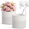 Wapasezyar 2 cesti sospesi in cotone, organizer, cesti portaoggetti da parete con manico 15 x 15 cm, cesti portaoggetti per cucina, bagno, camera da letto, soggiorno (bianco e nero)