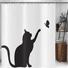 Hnmdmyi Tenda da doccia divertente gatto 200x180, nero gattino cattura farfalla silhouette tenda da bagno bambini carino animale cartone animato in bianco e nero minimalismo arte tenda da bagno
