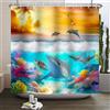 SDOTPMT 140x183cm Estate Oceano Tenda da doccia Squali Tartarughe Coralli Sotto il Mare Balene Gabbiani Sera Sole Palme sull'Oceano Tenda per vasca da bagno Decor Tessuto Poliestere con Ganci