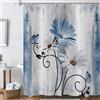 Hnmdmyi Tenda da doccia Fiori di fattoria 90x180, Rustico Blu Fiori Margherita e Farfalla su tavola di legno di campagna Poliestere Impermeabile Tessuto Lavabile Tenda da bagno con Gancio