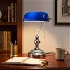 B·LED BARCELONA LED BARCELONA LED Lampada da Tavolo Vintage Stile Banchiere E27 Paralume in Vetro Blu Base in Metallo Cromato Design Nordico Industriale Moderno Classico Scrivania Ufficio Studio Decorazione Retrò