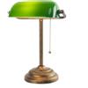 FIRVRE Lampada da scrivania banchiere con interruttore a catena, paralume in vetro verde, base in bronzo E27, lampada da biblioteca vintage per ufficio e studio