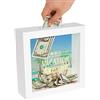 Americanflat Scatola per risparmiare denaro con fessura, 15,2 x 15,2 cm, cornice decorativa in bianco con vetro lucido, per parete e tavolo