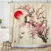 ASDCXZ Tenda da Doccia Fiori di Ciliegio 180x180 cm, Stile Giapponese Asiatico Rosa Fiori di Ciliegio Farfalla Sole Tende da Doccia Lavabili in Poliestere Tessuto Impermeabile per Vasca con 12 Ganci