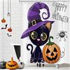 Hnmdmyi Tenda da doccia Halloween 165x180, divertente gatto nero strega cappello ragno fantasma zucca bambini vacanza tenda da bagno impermeabile poliestere tessuto lavabile tenda da bagno con ganci