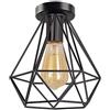 iDEGU Lampada da Soffitto Industriale Nera con Gabbia Vintage E27 Lampadario in Metallo Plafoniera Retrò per Balcone Corridoio Bagno Ingresso Cucina