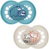 MAM Original Pure - Ciuccio per bambini dai 16 mesi in su, set da 2, in materiale sostenibile e bio-rinnovabile, tettarella in silicone SkinSoft, con custodia MAM per ciuccio, colore: blu/crema (i
