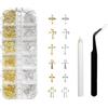 PEKLLOCY 1 scatola di ciondoli a forma di croce in oro e argento, accessori alla moda per manicure eleganti, decorazioni fai da te, stile retrò punk