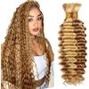 Evaxilc Capelli Umani Deep Wave Braiding Human Hair Extension Unprocessed Brazilian Virgin Hair Boho Braids P27/613 Highlight Light Blonde 2pc Total 100g 28 28 Inch
