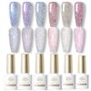 BORN PRETTY UV - Smalto per unghie glitterato, 6 colori, argento e rosa, gel riflettente, per manicure (Cloud)