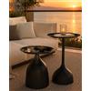 Amveya Set di 2 Tavolino da Esterno in Metallo Impermeabile Tavolino Salotto Moderno Rotondo Tavolini da Balcone e Giardino, Coffee Table per Divano, Soggiorno e Terrazza, 40 cm, Nero