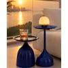 Amveya Set di 2 Tavolino da Esterno in Metallo Impermeabile Tavolino Salotto Moderno Rotondo Tavolini da Balcone e Giardino, Coffee Table per Divano, Soggiorno e Terrazza, 40 cm, Blu