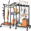 Bikoney Portascope e Organizer Prodotti Pulizia, Carrello Pulizie con Ruote e Armadietto, Mobile Porta Scope e Mocio con Supporto Aspirapolvere, Carrello Multiuso per Casa e Lavanderia