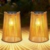 OUTONLIFE Set da 2 Lanterne Solari da Esterno in Rattan, Sospese o da Terra, LED Impermeabili con Accensione/Spegnimento Automatico, Fatte a Mano, Decorative per Giardino e Terrazza