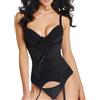 YISENJEE Reggiseno Trasparente Completo Intimo Sexy Composto da Canotta con Inserti in Pizzo E Rete Top Modellante Snellente E Due Pezzi Nero S