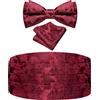 Ailisus Set papillon e fascia per cummerbund Paisley floreale smoking fascia per uomo con papillon prelegato tasca quadrata matrimonio gala, Borgogna, Taglia unica